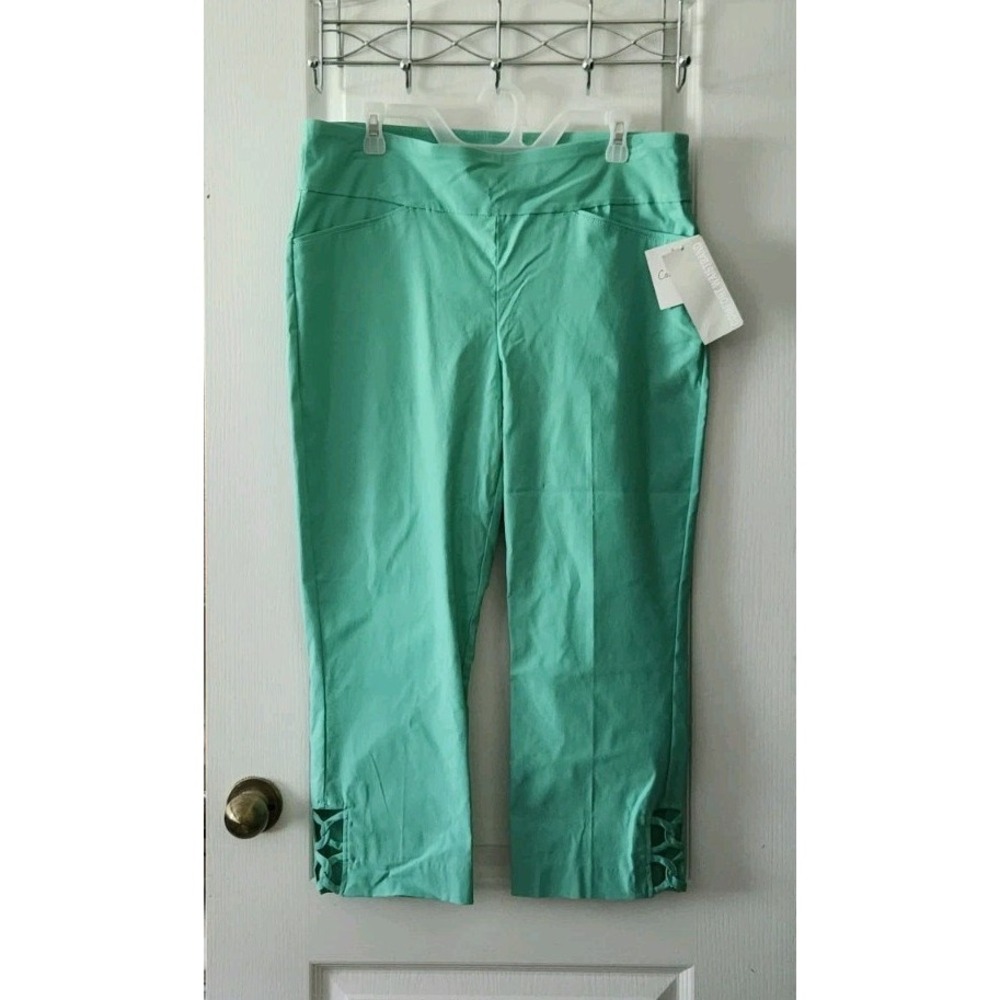 Coral Bay Womens Pull-on Comfort Waistband Crop Pants Stretch Green Size 16